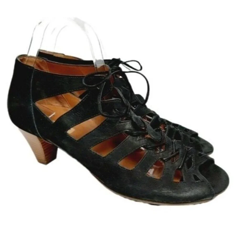 PAUL GREEN Prague Handmade Gladiator Cut Out Lace-up Suede Heels Sz 8 - Picture 2 of 15